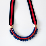 Navy and RED Velvet Necklace